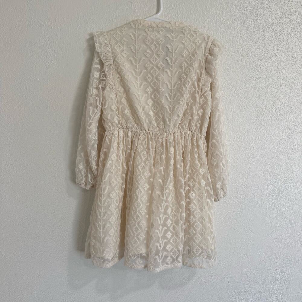 NWT Zara Girls Ivory Embroidered Mesh Ruffle Long Sleeve Dress Prairie Boho Sz 7